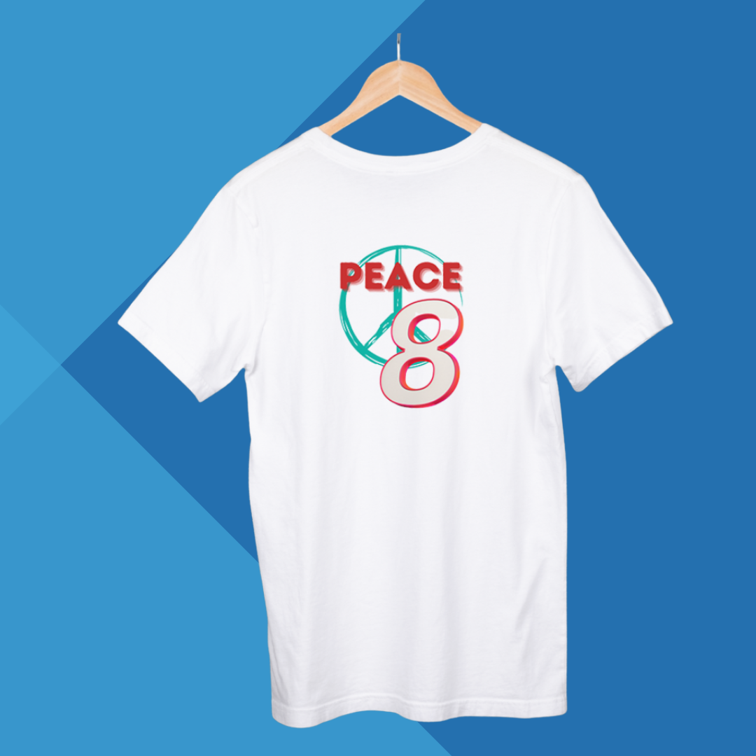 "Spread Peaceful Vibes with Our 'Numerical 8' Men's Printed White T-shirt"