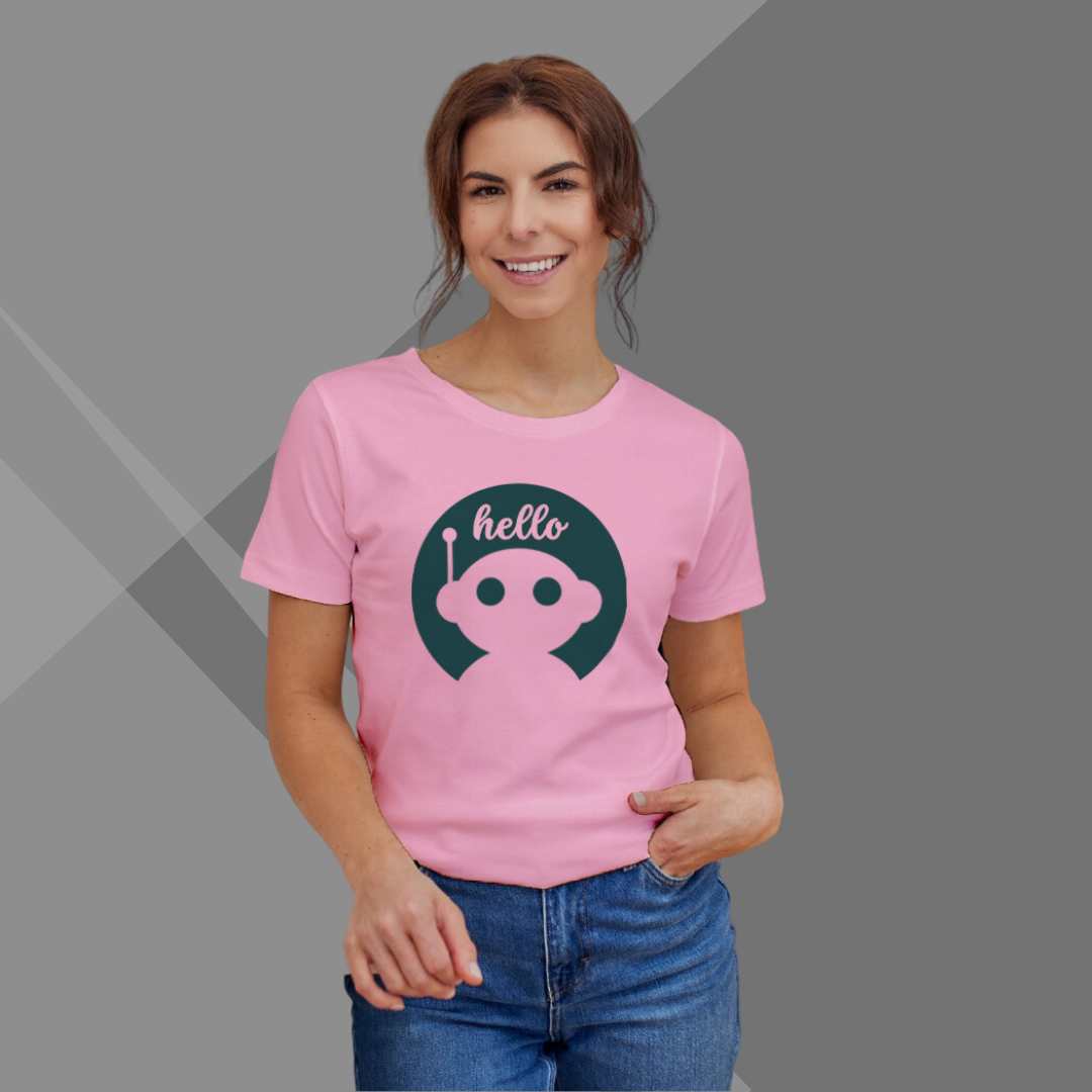 Robot Printed Pink T-Shirt for Women