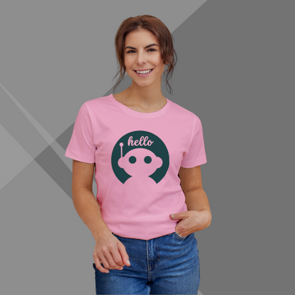 Robot Printed Pink T-Shirt for Women