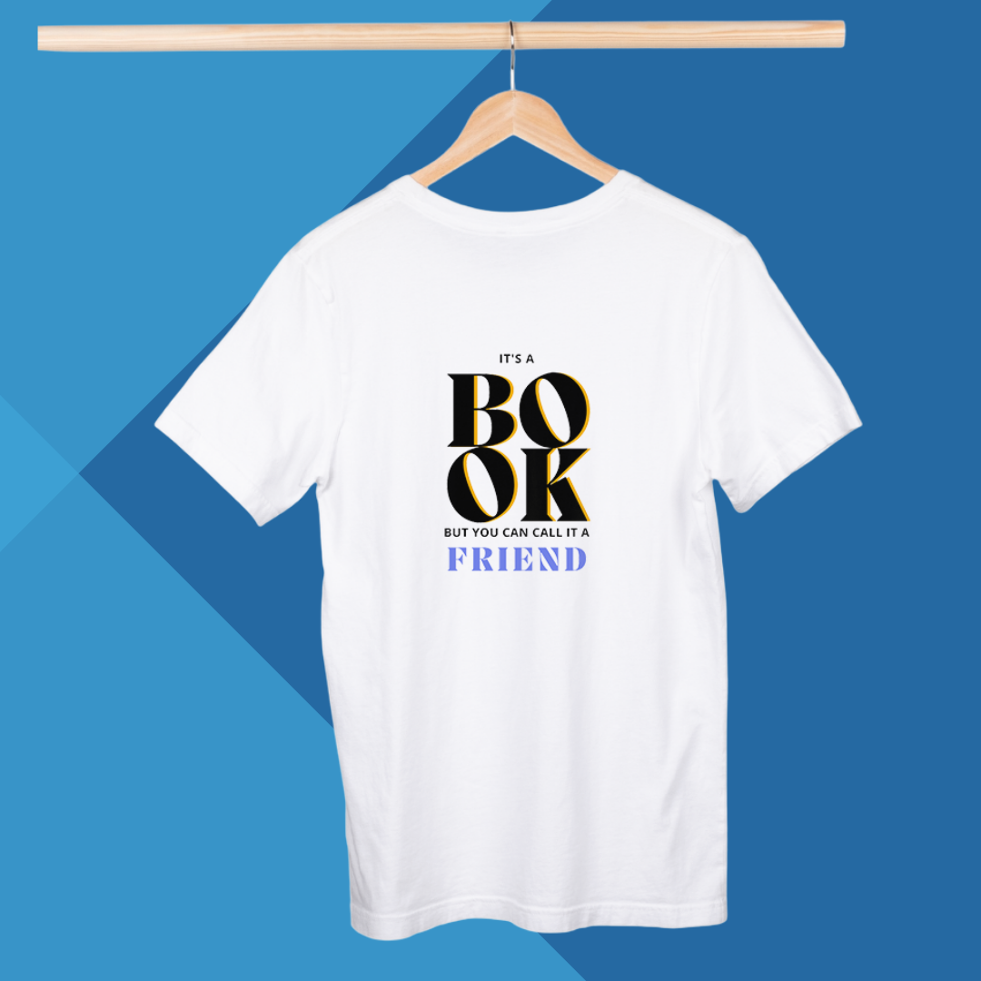 "Celebrate Your Love for Books with Our 'Book Friend' Printed White T-Shirt for Men's"