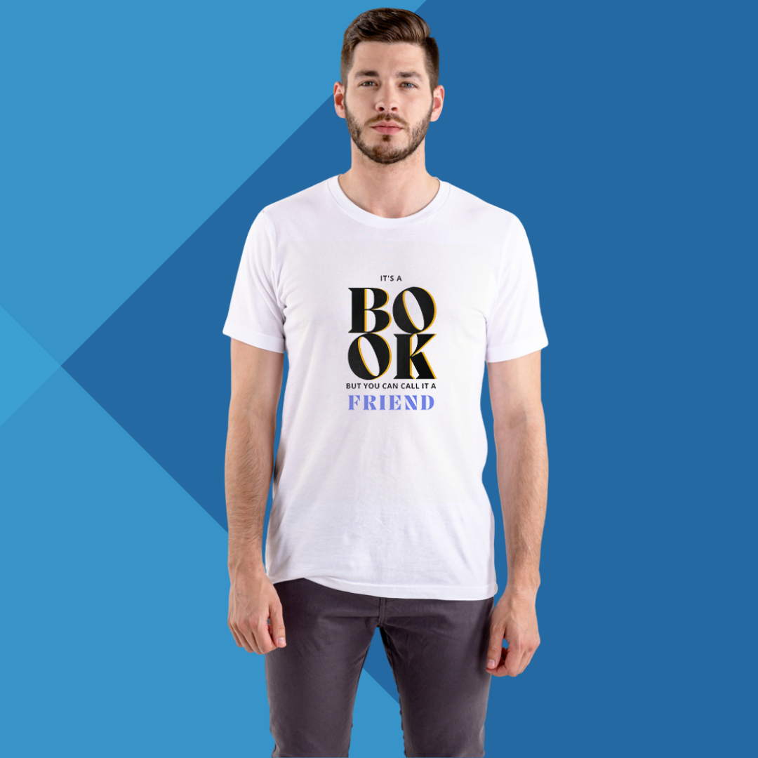 "Celebrate Your Love for Books with Our 'Book Friend' Printed White T-Shirt for Men's"