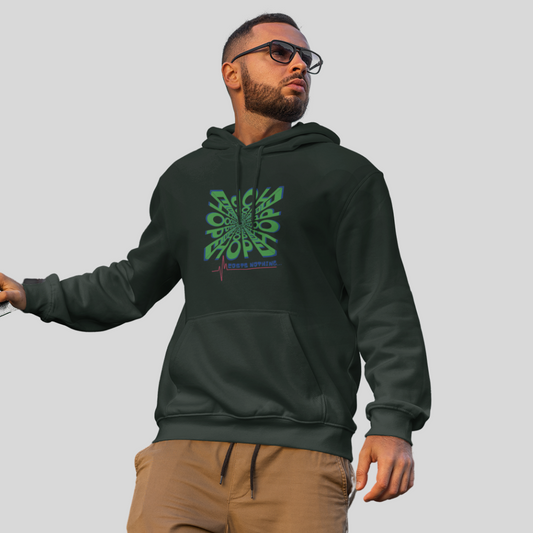 "Spread Hope and Positivity with Our Men's 'Hope Costs Nothing' Printed Green Hoodie"