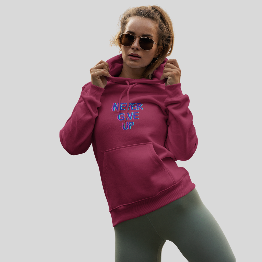 Stay Motivated with the "Never Give Up" Printed Maroon Hoodie for Women