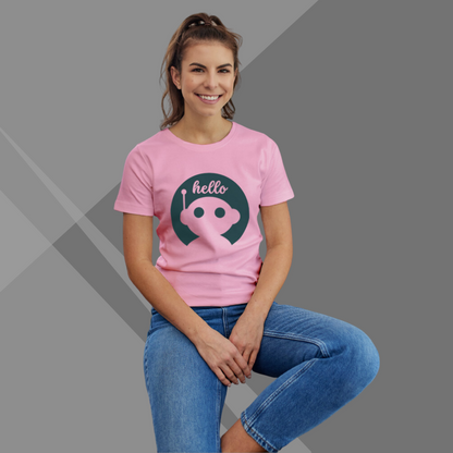 Robot Printed Pink T-Shirt for Women