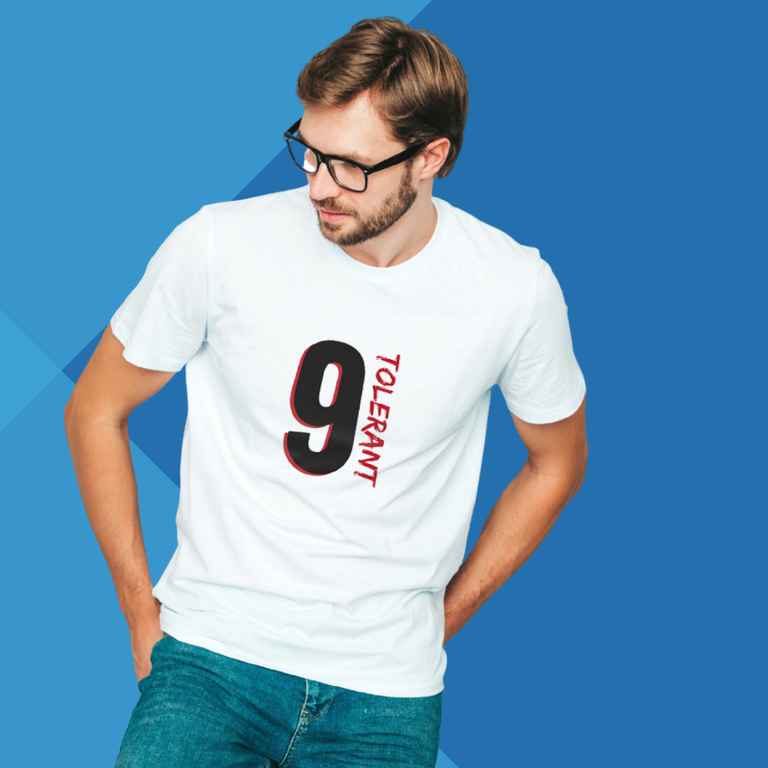 "Promote Tolerance with Our 'Numerical 9' Men's Printed White T-shirt"