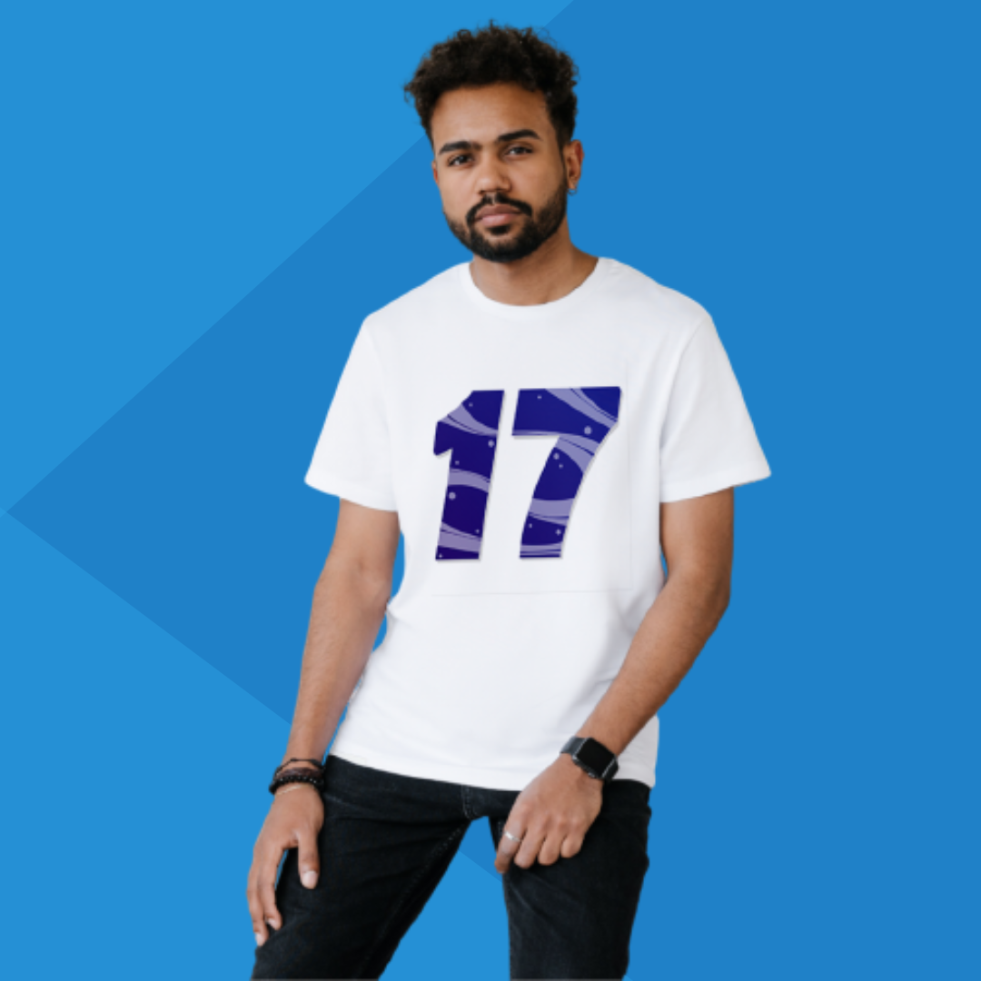 Number 17 white printed t-shirt for men front