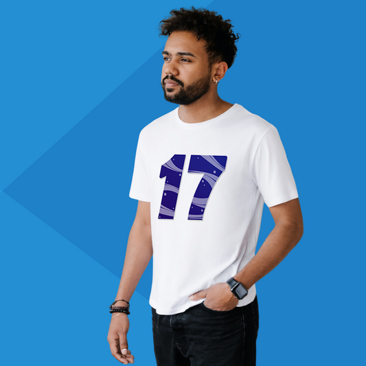 Number 17 white printed t-shirt for men side