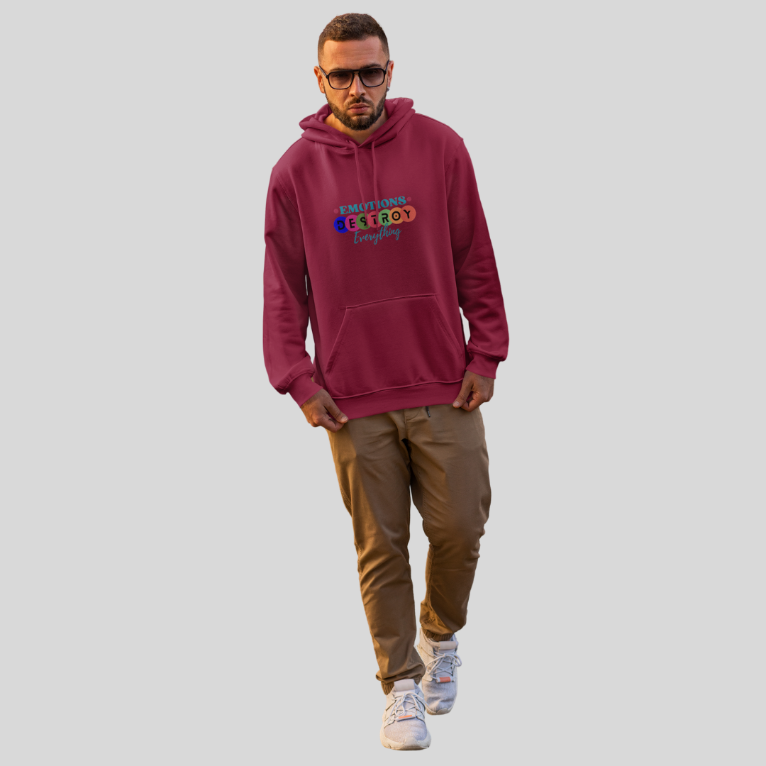 "Express Yourself with Emotions Destroy Everything Printed Men's Maroon Hoodie"