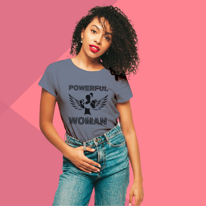 "Empowerment in Style: 'Powerful Woman' Printed Grey T-Shirt"