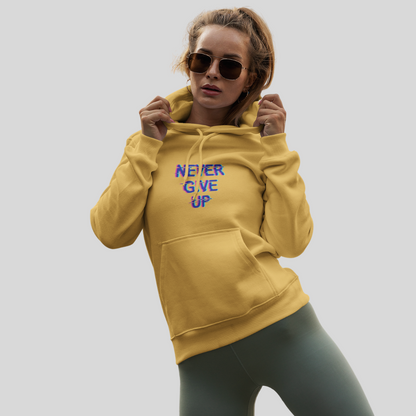 Stay Motivated with the "Never Give Up" Printed Yellow Hoodie for Women