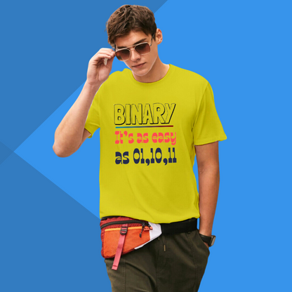 Binary Printed Men's Yellow T-Shirt - Quirky Men's T-Shirt