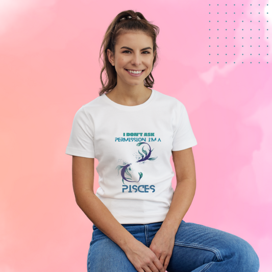 Dive into the Mystical World with Women's "Pisces" Zodiac Sign Printed White T-Shirt