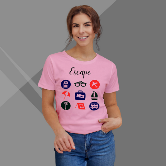 Escape Funky Printed Women's Pink T-Shirt