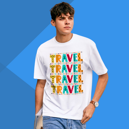 Colorful TRAVEL Printed Men's White Funky T-Shirt