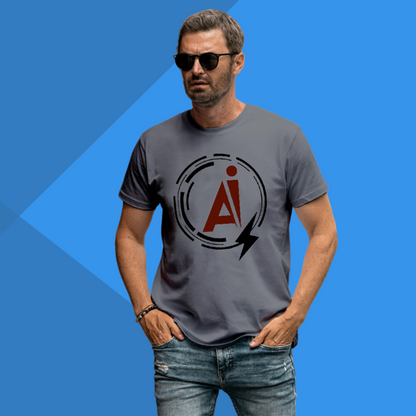 AI Printed Men's Casual Grey T-Shirt - Tech Lover's T-Shirt