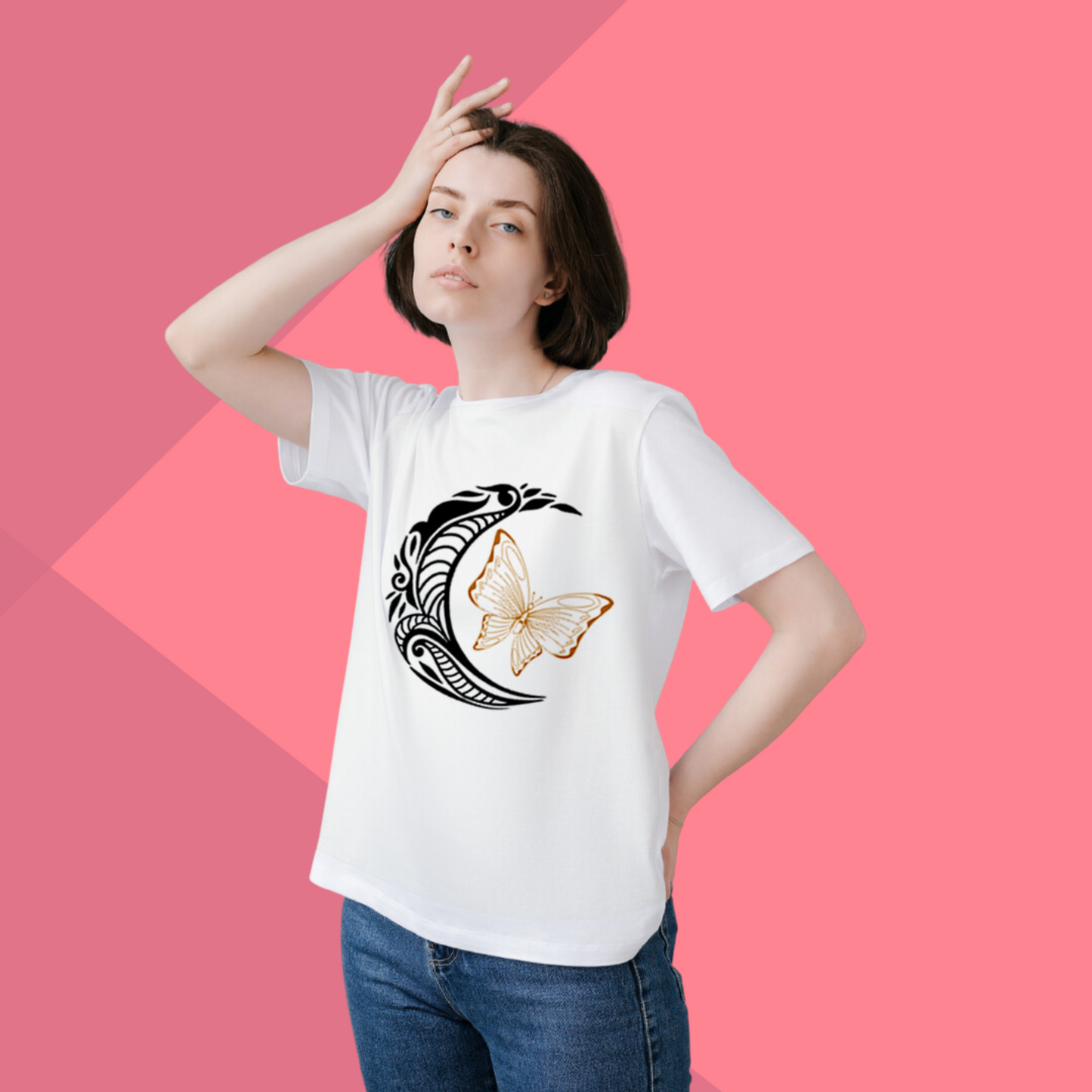 Moon Printed Women's White Mystical T-Shirt - Women's Cosmic T-Shirt