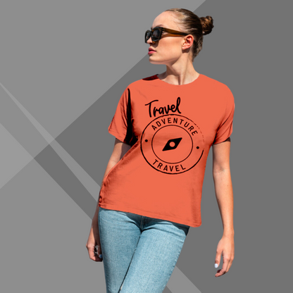 Travel , Adventure Printed Women's Orange T-Shirt - Perfect t-Shirt for Travel enthusiast