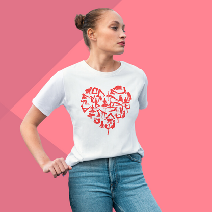 Yoga Poses in Heart Printed Women's White T-Shirt