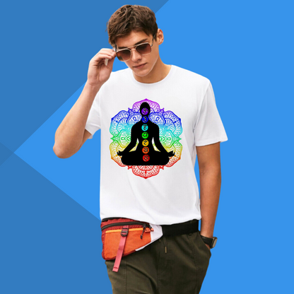 Meditation Chakra Printed Men's White T-Shirt - Inner Chakra Activation T-Shirt