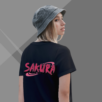 Sakura Printed Women's Black T-Shirt - Perfect for Anime Lover's