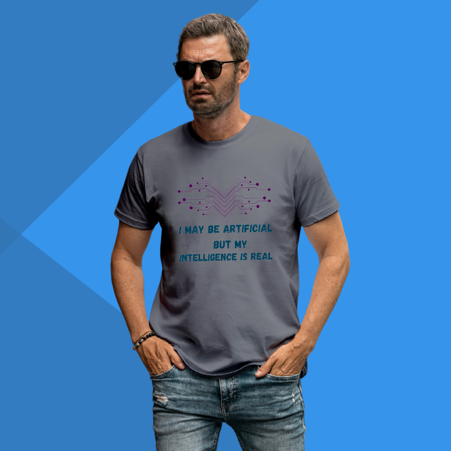 I May Be Artificial But My Intelligence is Real Printed Men's Grey T-Shirt