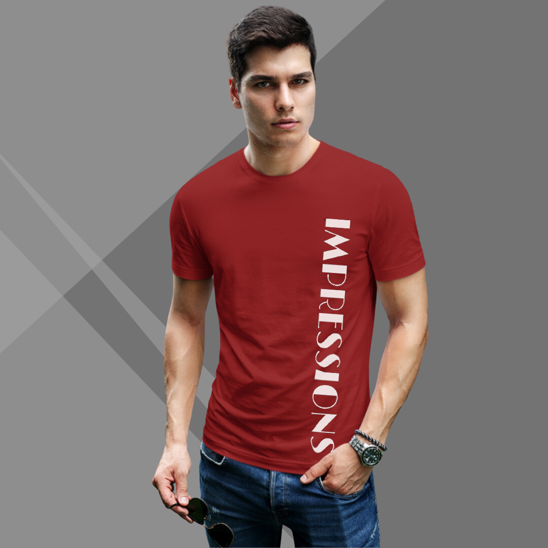 Men's IMPRESSION Printed Maroon Premium T-Shirt - Men's Best Selling Cotton T-Shirt