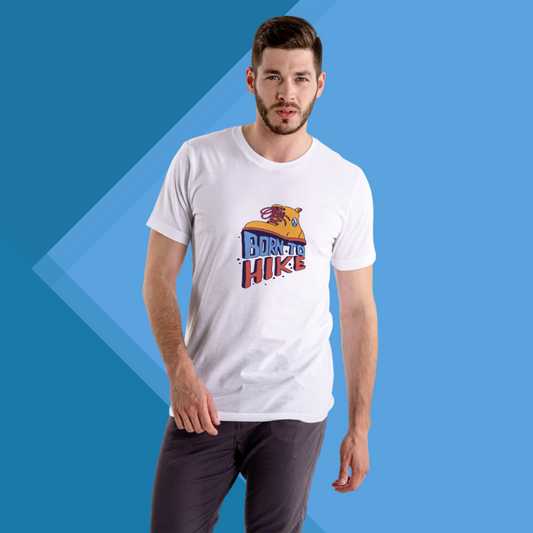 "Explore the Great Outdoors in Style with This Men's 'Born To Hike' Printed White T-Shirt"