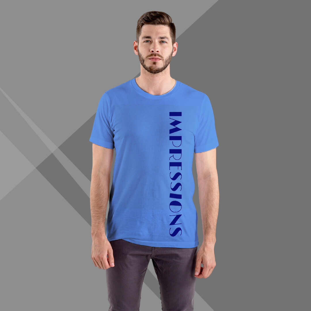 Blue Printed T-shirt for Men front 