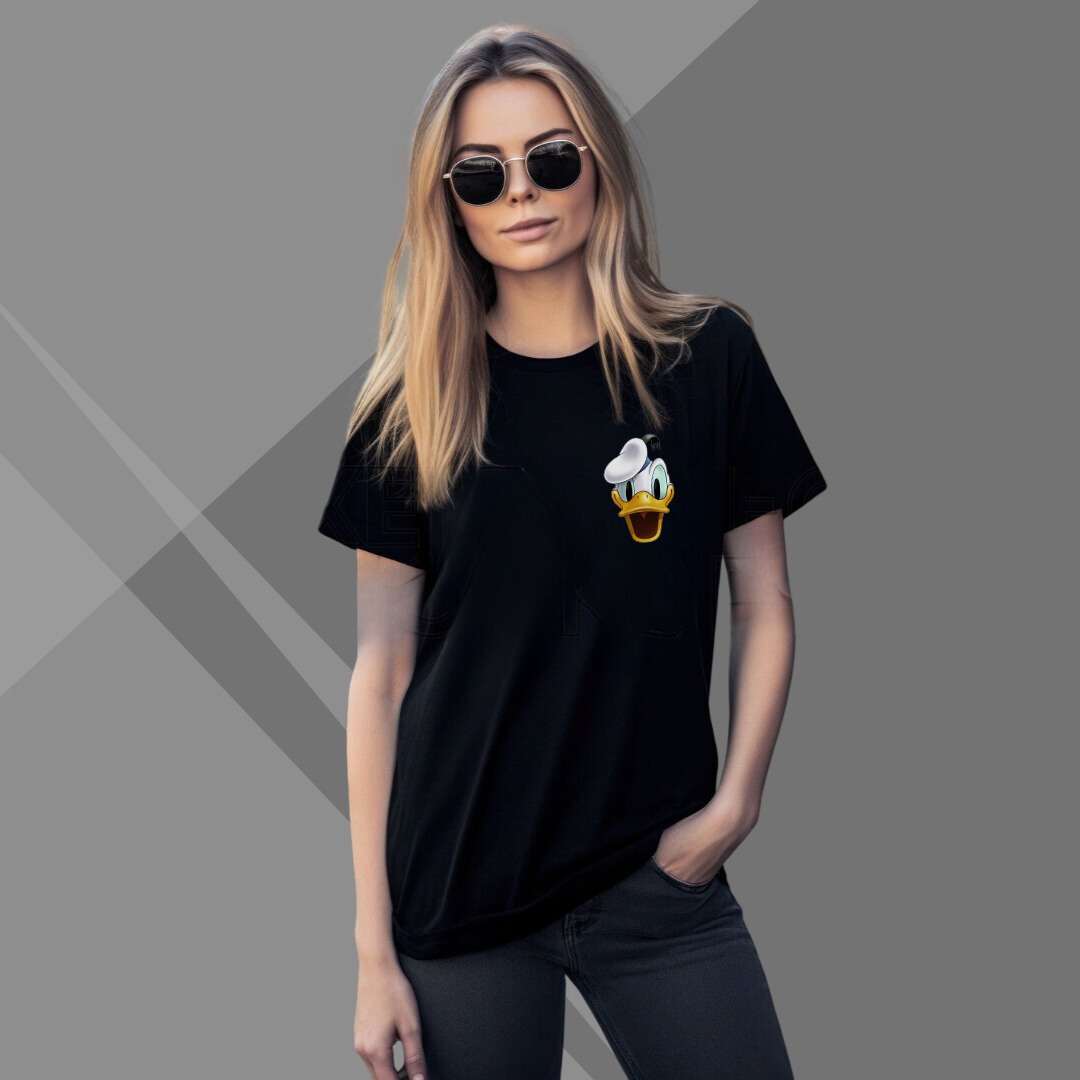 Donald Duck Cute Printed Women's Black T-Shirt - Fantastic Women's Special T-Shirt