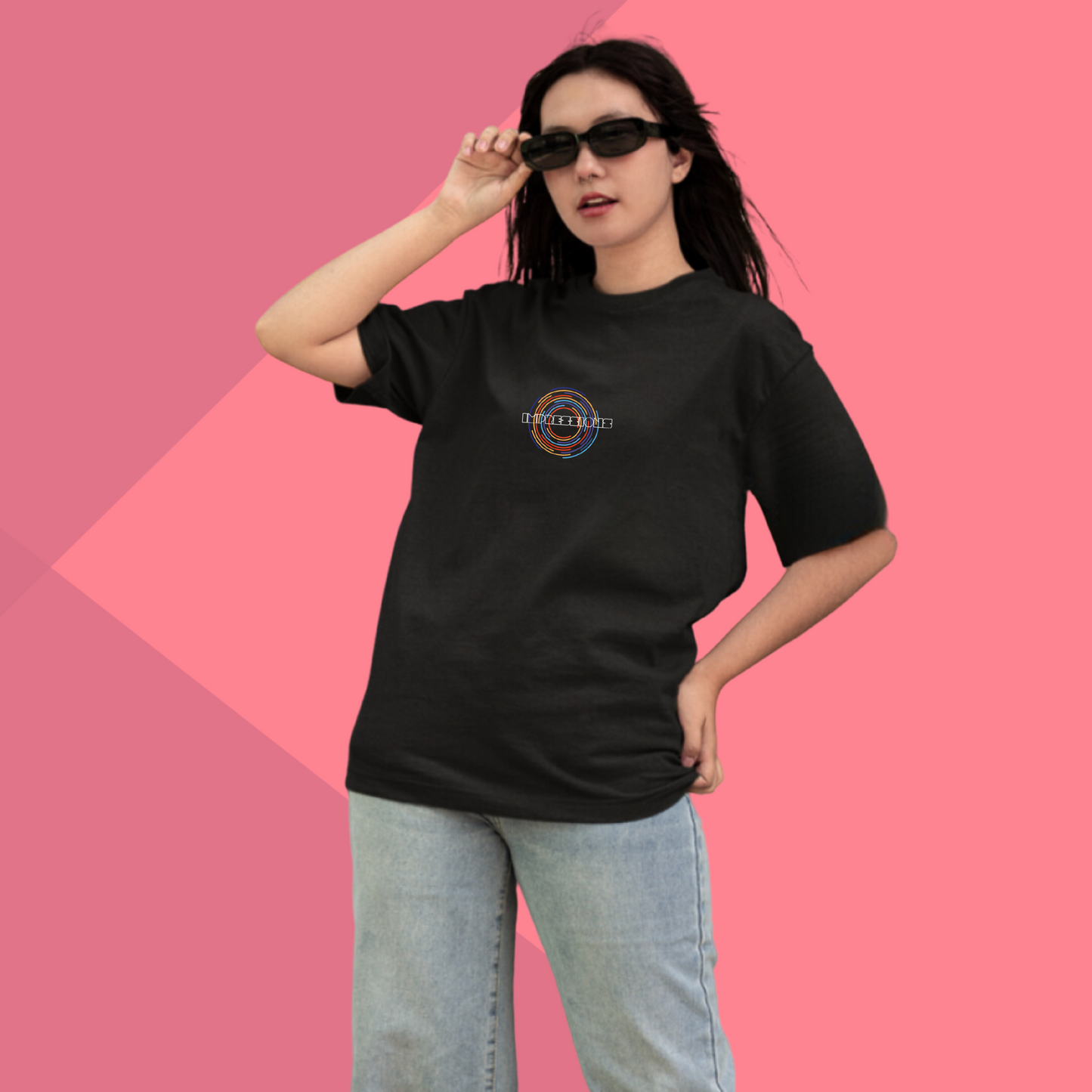 Women's IMPRESSION Printed Oversized Black Classic T-Shirt - Oversized T-Shirt for Her