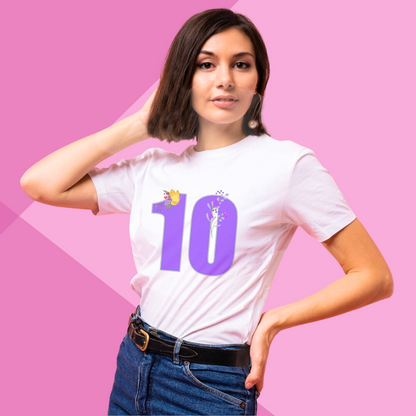 Number 10 white printed t-shirt for women under 500