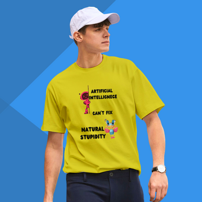 Artificial Intelligence can't fix Natural Stupidity Printed Men's Yellow T-Shirt