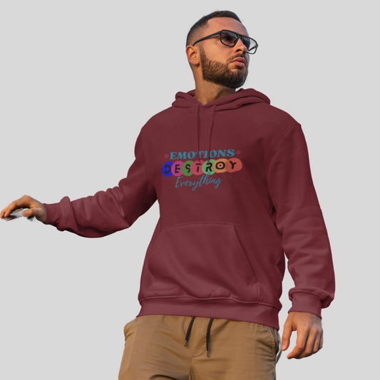 "Express Yourself with Emotions Destroy Everything Printed Men's Maroon Hoodie"