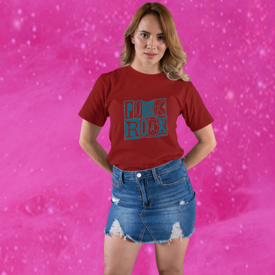 "Rock Your Style with Our Women's 'Punk Rock' Printed Maroon T-shirt!"