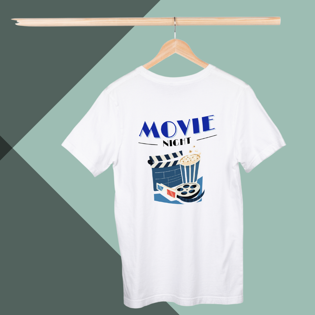 Get Ready for Movie Night with Our "Movie Night" Printed Men's White T-Shirt!