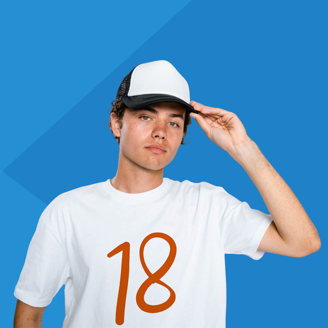 Number 18 white printed t-shirt for men front