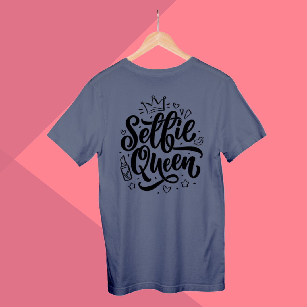 "Strike a Pose: 'Selfie Queen' Printed Grey T-Shirt for Women"