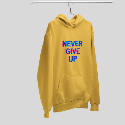 Stay Motivated with the "Never Give Up" Printed Yellow Hoodie for Women