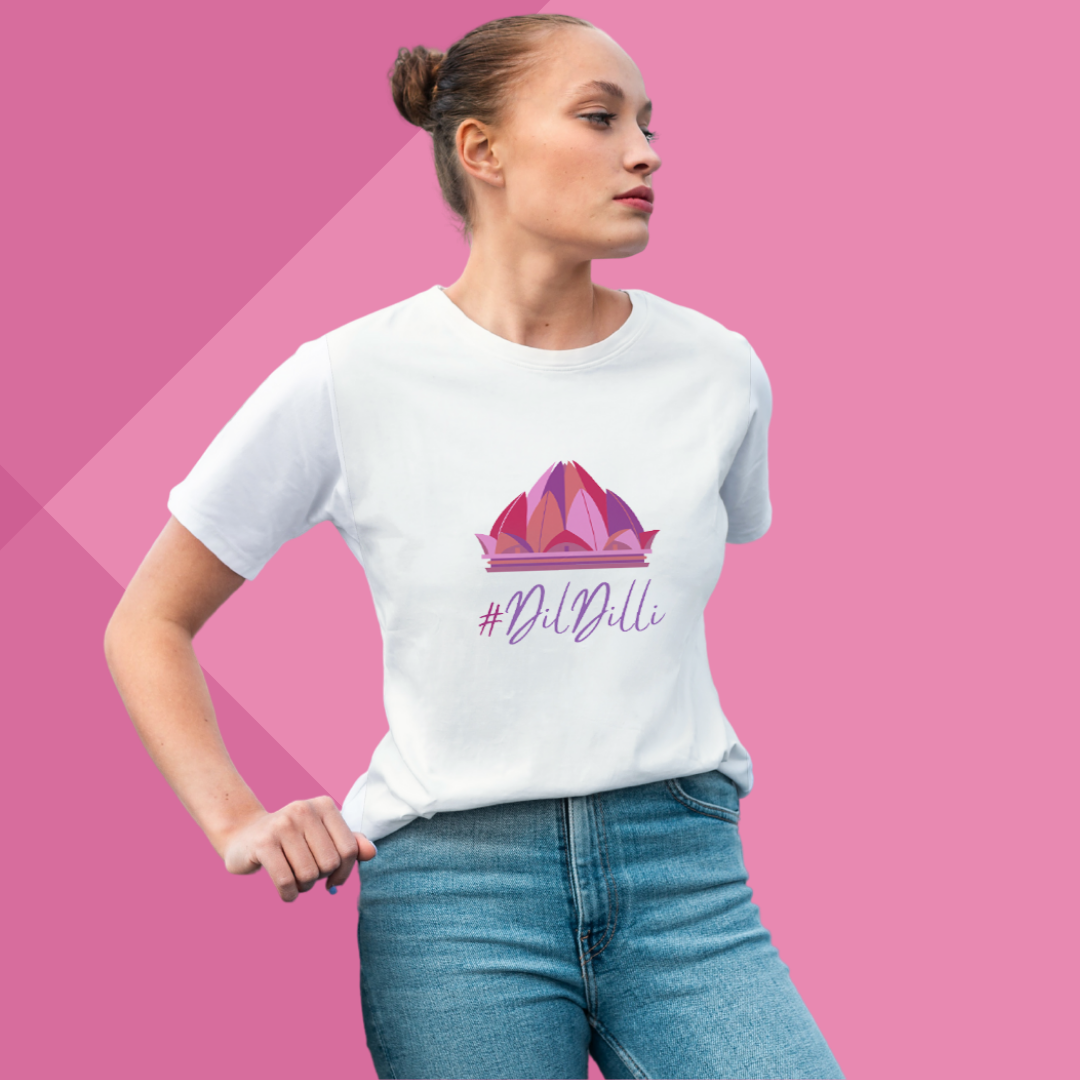 "Show Your Love for Delhi with Our Women's '#DilDilli' Printed White T-Shirt"