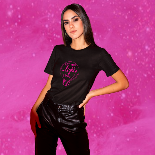 Spread Positivity with Women's "Let Your Light Shine" Printed Black T-Shirt