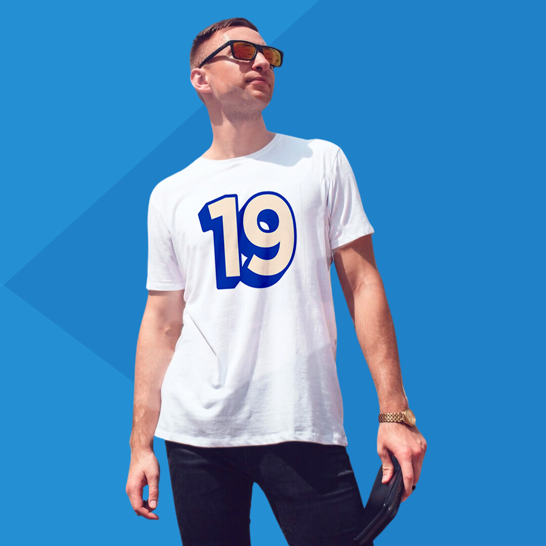 Number 14 white printed t-shirt for men branded