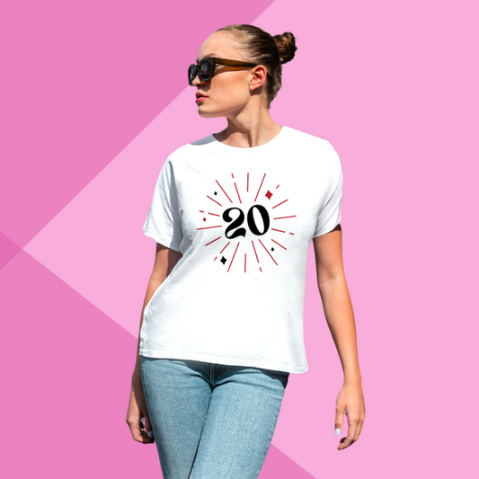 Women's "20 and Thriving" Printed White T-Shirt - Celebrate Life's Twists