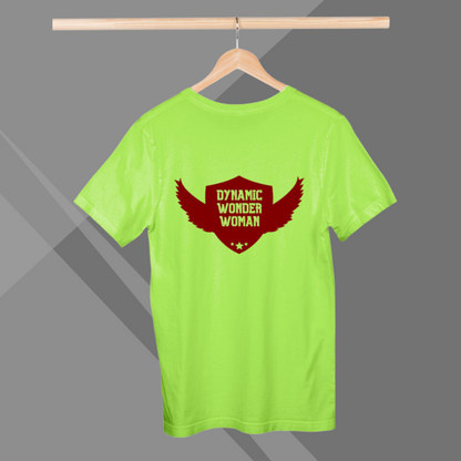 "Unleash Your Power with 'Dynamic Wonder Women' Printed Green T-Shirt"