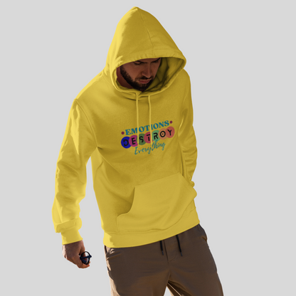 "Express Yourself with Emotions Destroy Everything Printed Men's Yellow Hoodie"