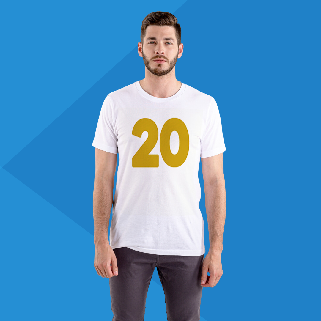 Number 20 white printed t-shirt for men front