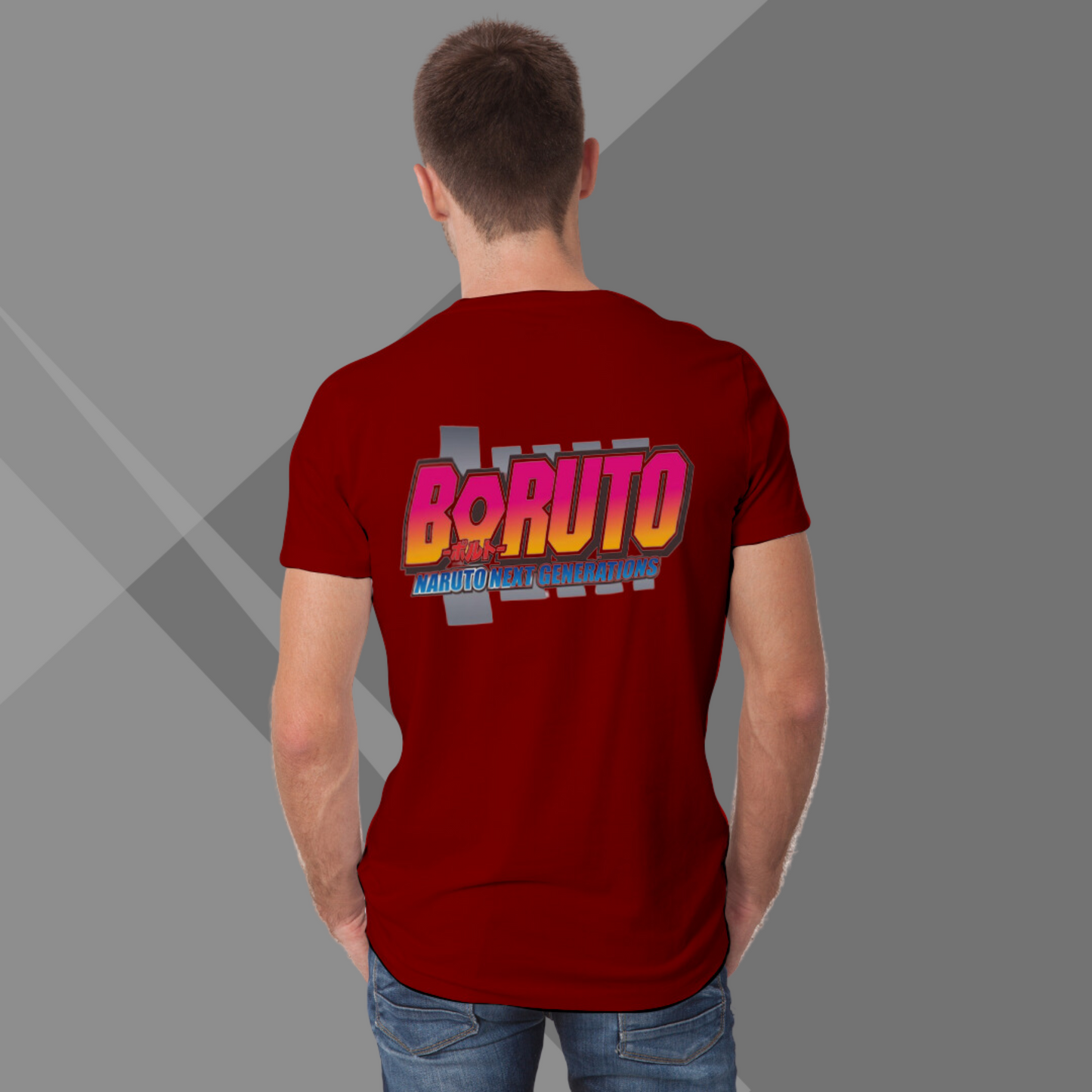 Angry Boruto Printed Men's Maroon T-Shirt - Back Side Printed Anime T-Shirt