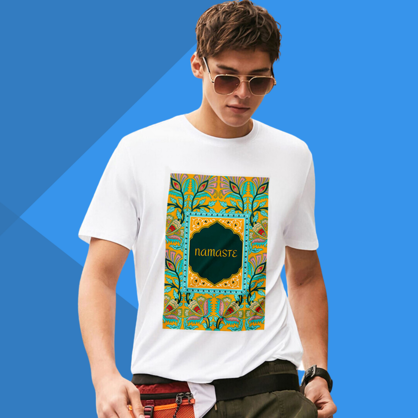 Namaste Funky Design Printed Men's White T-Shirt