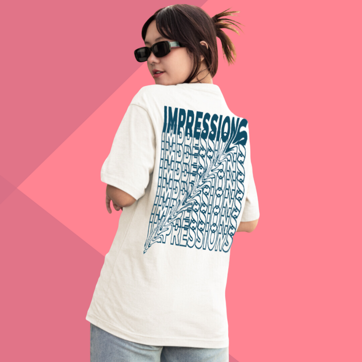 Women's IMPRESSION Printed Oversized White Classic T-Shirt - Oversized T-Shirt for Her