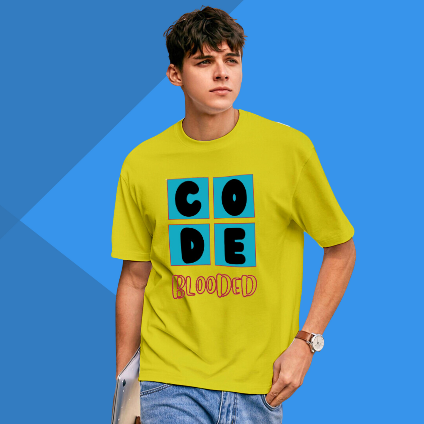 Code Blooded Printed Men's Tech Yellow T-Shirt