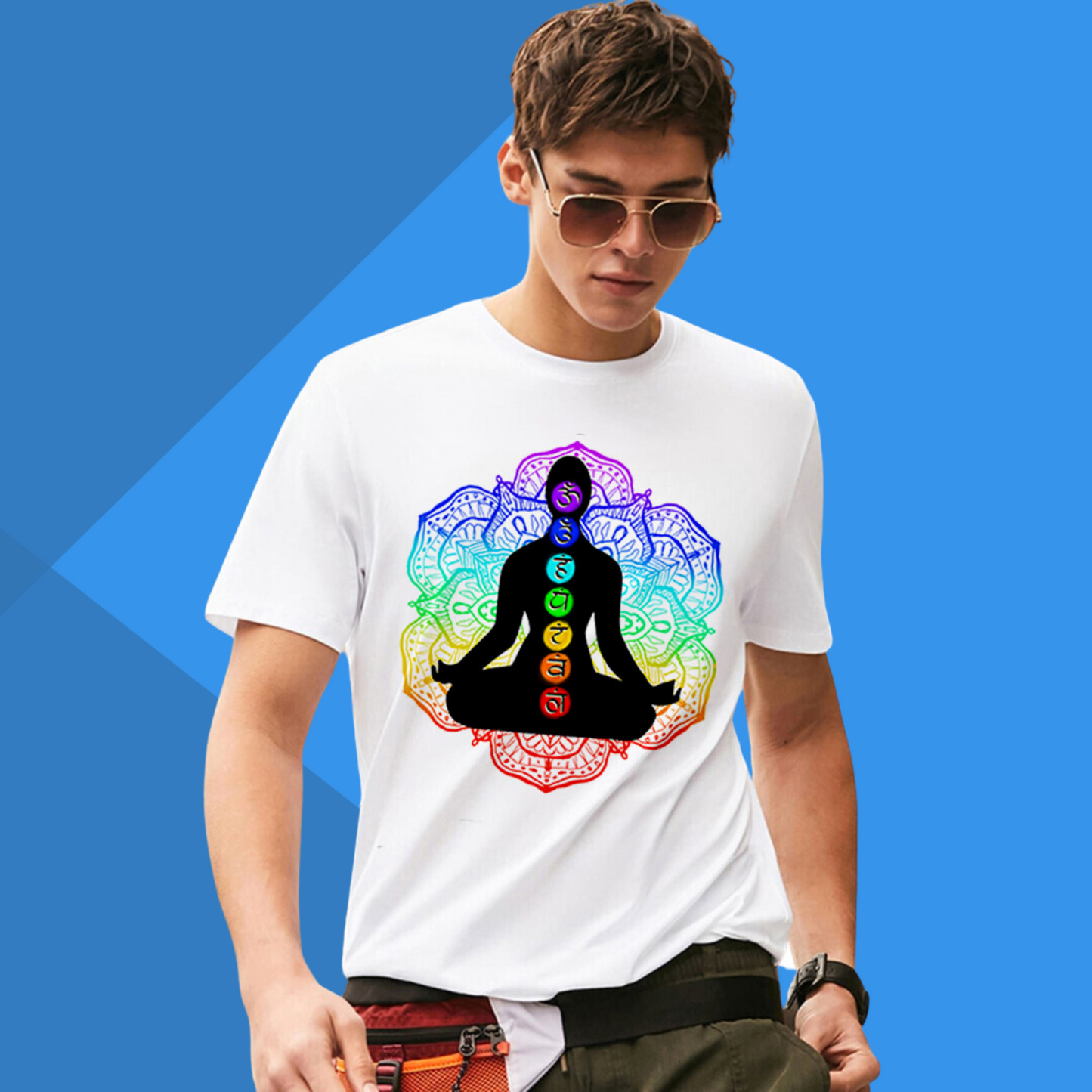 Meditation Chakra Printed Men's White T-Shirt - Inner Chakra Activation T-Shirt